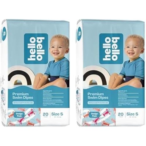 Hello Bello Premium Swim Diapers - Size S (16-28 lbs), Cute Extra-Bright Lobster Designs, 20 Count Jumbo Pack