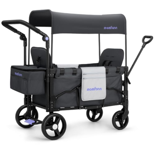 Stroller Wagon for Kids, Wagon Stroller Toddlers 2 Seaters, All-Terrain Baby Wagon Outdoor with Canopy, Parent Organizer, Adjustable Handle & Pull Bar for Infants and Toddlers, Gray