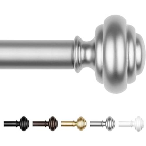 KAMANINA Silver Curtain Rods for Windows 48 to 84 Inches (4-7ft) Heavy Duty Curtain Rods, 7/8 Inch Adjustable Decorative Drapery Rods Set with Modern Finials