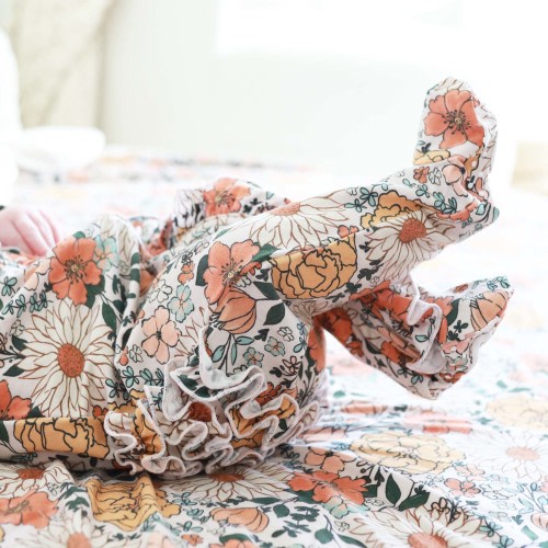 Stevie's Sunset Floral Ruffle Zipper Footie