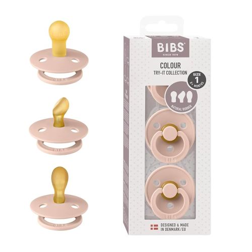 BIBS Pacifiers 0-6 Months | 3-Pack Soothers | BPA-Free Round, Anatomical & Symmetrical Nipple | Made in Denmark | Ivory Try-It Collection (Blush)