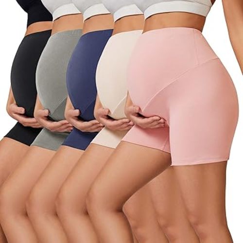 Women's Maternity Shorts 5 Pack Over The Belly 5" Buttery Soft Pregnancy Yoga Shorts Workout Running Lounge Short