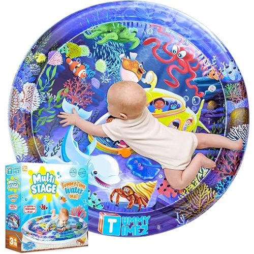 Premium Tummy Time Water Mat, Extra Large Multi-Stage Activity Center Promoting Baby Motor & Sensory Development, Inflatable Playmat Visual Stimulation Gift Infants Toddlers Boys Girls