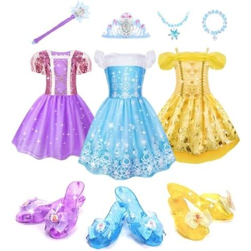 Meland Princess Dress Up for Girls 3-6, Dress Up Clothes for Girls with Princess Shoes Toy, Birthday Gift for Toddlers Girls