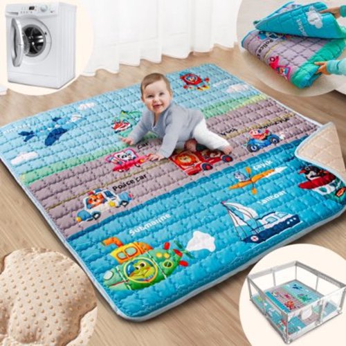 Beavtaens Baby Play Mat for Floor, Fits 50x50 Playpen, Super Soft, Non-Slip, for Ages 0-4 (Vehicles)