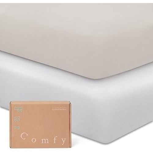 Supersoft Pack and Play Sheets Fitted, Premium Bamboo Viscose Mini Crib Sheets, Pack N Play Mattress Sheets, Graco Playard Baby Sheets Neutral for Boys Girls, 5'' Deep Pocket 2-Pack