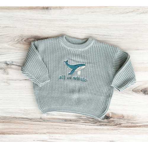 All is Whale Embroidered Baby and Toddler Sweater, Embroidered Oversized Chunky Kids Sweater, Ocean Baby, Baby Shower Gift, Whale Infant