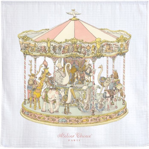 ATELIER CHOUX Pink Carousel Cotton Swaddle, Pink