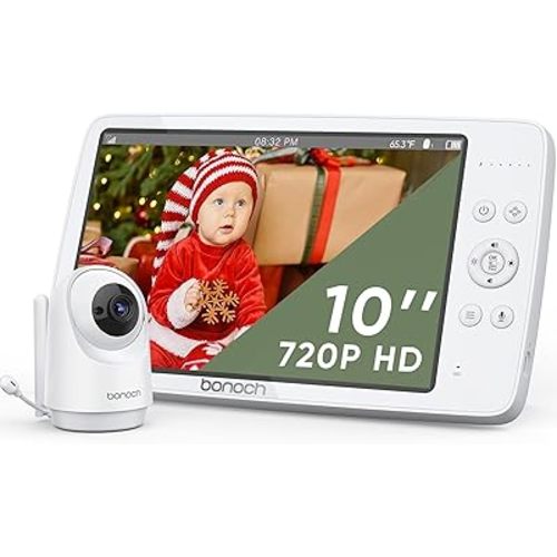 bonoch MegaView Baby Monitor No WiFi, 10" 720p Video Baby Montior with Camera and Audio, Up to Quad Split Screen, 10000mAh Battery, VOX Mode, Remote PTZ, Night Vision, for Multi-Child, Pets, Elderly