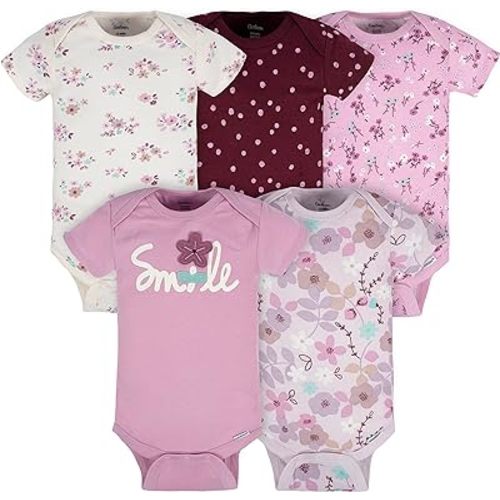 Gerber Baby Girls' 5-Pack Short Sleeve Variety Onesies Bodysuits