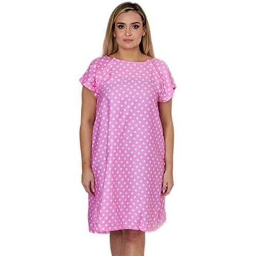 Hospital Gown for Women Labor & Delivery, 100% Cotton Easy Snap Back Closure, Shoulder Snap Polkadot Patient Gown