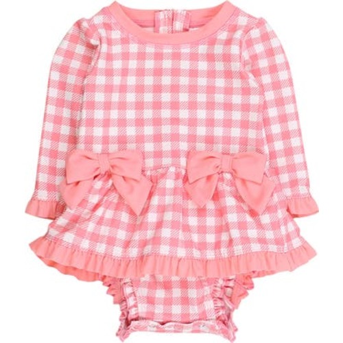 UPF50+ Long Sleeve One Piece Bow Peplum Rash Guard Swimsuit, 12-18M