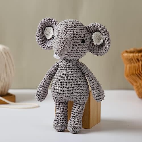 Natural Crochet Stuffed Elephant Animal for Babies Newborn Knitted Doll Baby Rattle Soft Cotton Sleep Toy Baby First Friend Gift for Baby Shower, Christmas, Birthday