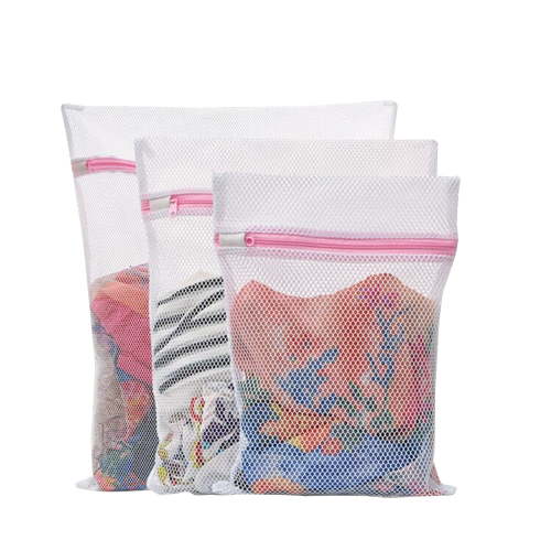 Mesh Washing Bags, Set of 3 Durable Coarse Mesh Laundry Bag with Zip for Curtain, Jeans, Clothes, Lingerie, Delicates, Bras, Socks, Baby Clothes (White)