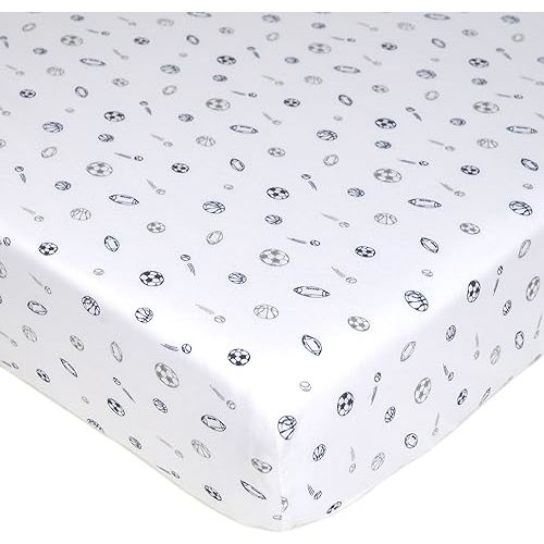 American Baby Company Fitted Crib Sheet 28" x 52", Soft Breathable Neutral 100% Cotton Jersey Sheet, Navy/Gray Sports, for Boys and Girls, Fits Crib and Toddler Bed mattresses