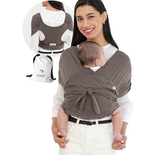 Konny New and Improved Baby Carrier Flex SoftBreeze Premium Material - Adjustable, Easy to Wear and Wrap Baby Sling, Perfect for Newborn Babies Essentials up to 44 lbs(XS-XL) - Mocha