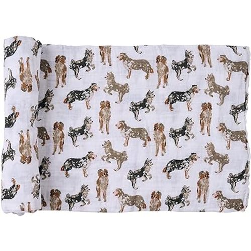 Mud Pie Baby Dog Breed Swaddle Blanket, Australian Shepherd, 47" x 47", Aussie