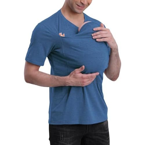 Kangaroo Shirt for Dad and Baby, Dad Shirt with Baby Pouch V Neck Dad Kangaroo T-Shirt Dad Baby Carrier Shirt
