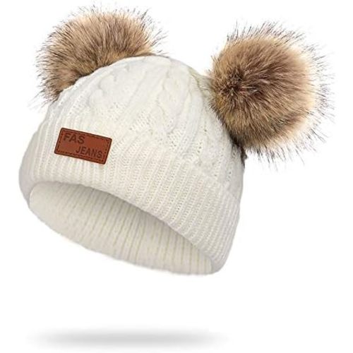 WELROG Baby Winter Warm Knit Hat Infant Toddler Kid Crochet Fur Hairball Beanie Cap