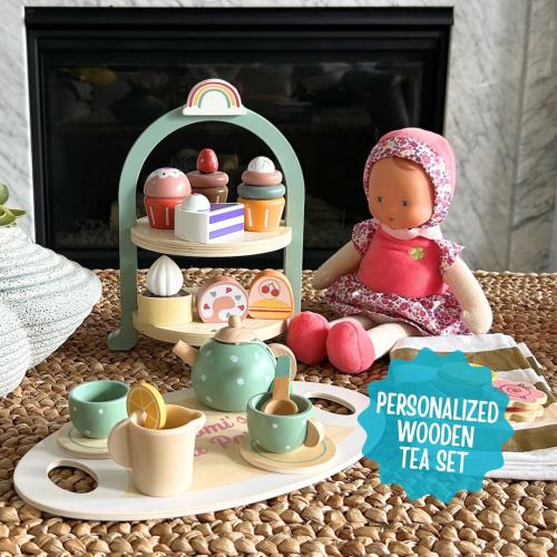 Custom Personalized Wooden Tea Set Toys for Kids, Tea Party, Tea Time, Wood Toys, Pretend Tea Party, Montessori Toys, Custom Name Toy