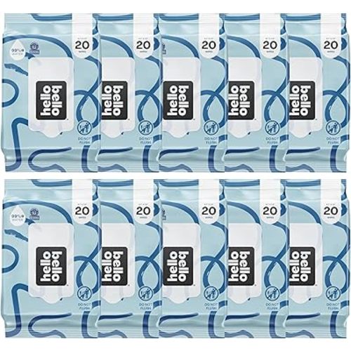 Hello Bello Premium Fragrance-Free Travel Size Baby Wipes, with Chamomile & Aloe Extracts for Sensitive Skin - 1 Resealable Pack : 20 Total Wipes (Pack of 10)