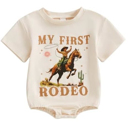 Sasaerucure My First Rodeo Outfit Infant Boy Riding Horse Long Sleeve Onesie One Year Old Romper First Birthday Clothes