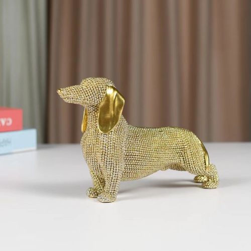 KalyZ@rts Fashionable Dachshund Sculpture - Abstract Resin Home Decor Accent for Living Room, Office and Bookshelf, Patio, Yard, Perfect Dog Figurines Garden Gnomes for Pet Enthusiasts(Gold)