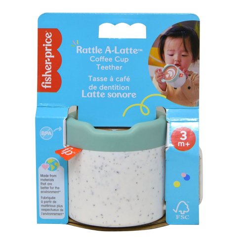 Fisher Price DP Rattle A-Latte Coffee Cup Teether on Card