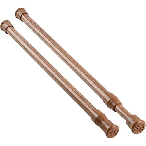 KXLIFE 2 Pack Small Spring Tension Curtain Rod 12 to 20 Inch, Thin Tension Rod No Drill for Window Cupboard Closet, Oak
