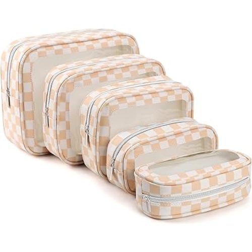 5PCS Diaper Bag Organizer Pouch Set, TSA Approved Toiletry Bag,Clear Waterproof TPU Makeup Bag Set Travel Organizer Bags for Women and Kids