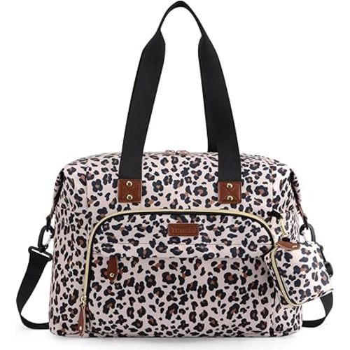 Tuwubi Diaper Bag Tote,Baby Diaper Bag with Pacifier Case Large Travel Diaper Tote Caddy for Mom and Dad Multifunction Large Baby Bag - Leopard Print