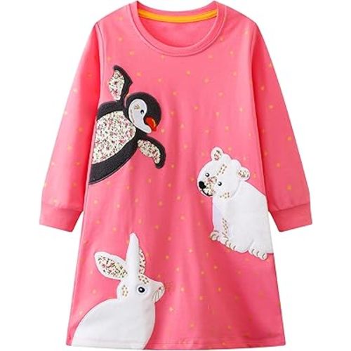 Toddler Girls Cotton Spring Fall Winter Long Sleeve Casual Swing Dresses