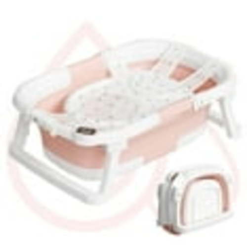 Aprpink Foldable Baby Bathtub PP+TPE with Soft Bath Net&Thermometer for 0-36 Months Toddler Pink