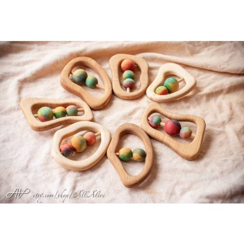 Wooden Teether Rattle - Colorful Nature