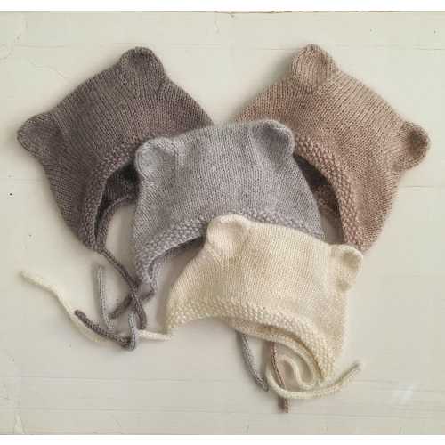 Knit baby bear newborn to 3m bonnet, choice 4 NEUTRAL colours, soft merino wool & mohair/silk photo prop, teddy ears hat, photography props