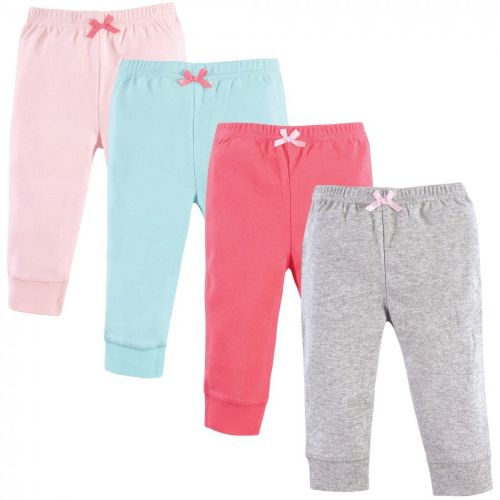 Luvable Friends Baby and Toddler Girl Cotton Pants 4pk, Coral Aqua, 0-3 Months