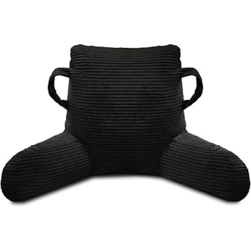 Reading Pillow for Sitting in Bed Adult, Bed Reading Pillow with Shredded Memory Foam, Back Pillow for Sitting with Arms and Pockets, Black