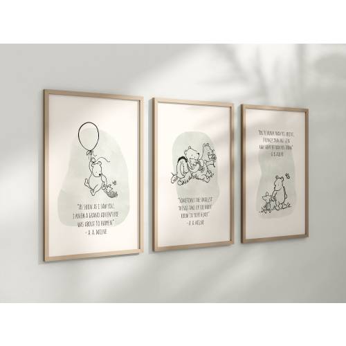 Set of 3 Classic Winnie-the-Pooh Nursery art prints, Gender Neutral Nursery, Winnie-the-Pooh inspirational quotes, new baby gift, 144