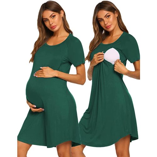 Ekouaer Nursing Gown 3 in 1 Delivery/Labor/Nursing Nightgown Women Maternity Hospital Gown Zipper Breastfeeding Sleepwear - B_darkgreen - Small