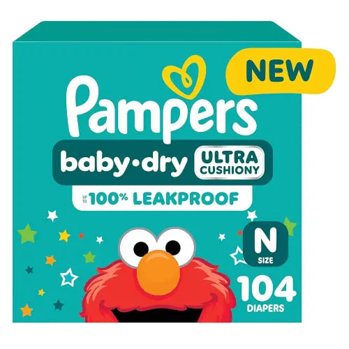 Pampers Diapers - Baby Dry - Size 0, 104 Count, Absorbent Disposable Newbort Diaper (Packaging May Vary)