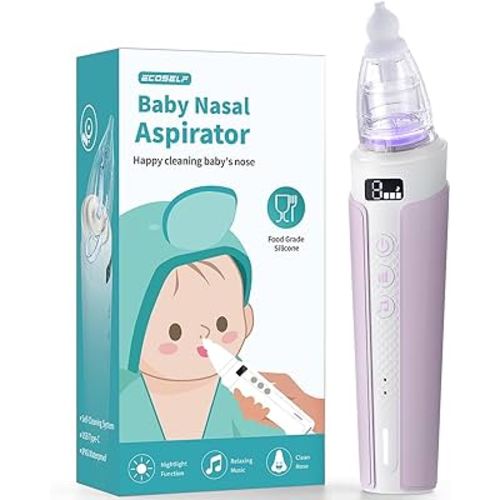 Nasal Aspirator for Baby, ECOSELF Self-Cleaning Electric Babies Nose Sucker, Automatic 5L Flow Nose Aspirator with IPX6 Waterproof, 3 Suction Levels, Pause Music & 8 Lights Infant Booger Sucker