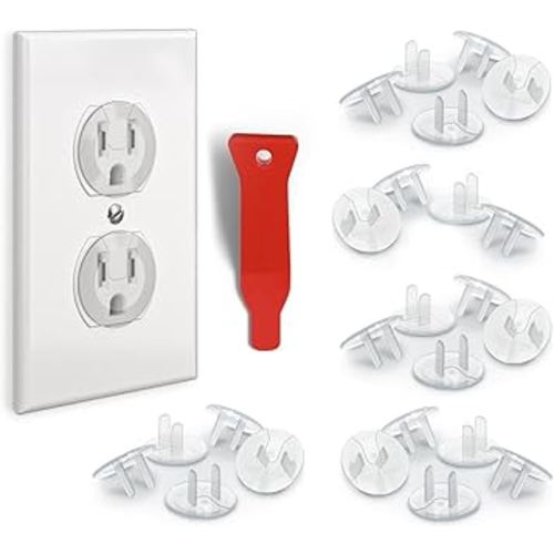24 Pack Outlet Covers & Removal Tool Baby Proofing, Provide Shock Prevention and Easy Installation, Safe and Secure Plastic Plug Covers for Power Sockets (24 Outlet Covers)