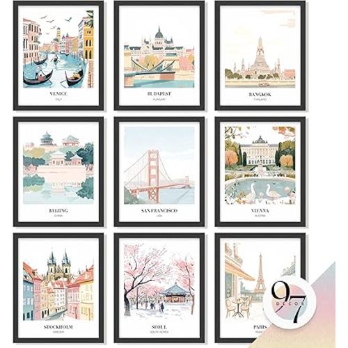 97 Decor Vintage Travel Posters Wall Art - Retro Travel Decor For Home, Travel Art Prints For Wall Decor, Around World Destination Pictures Famous City Artwork For Classroom Decoration (8x10 Unframed)