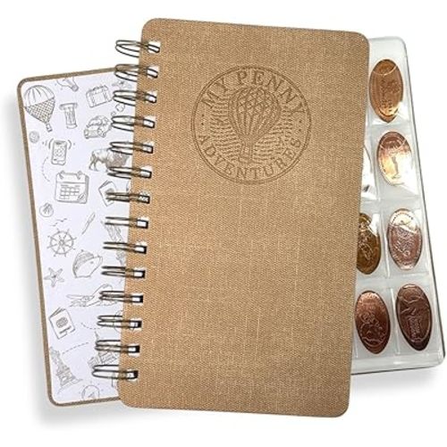 Spiral Penny Notebook by Pennybandz® – Pressed Penny Album Holds 224 Souvenir Coins | Lays Flat for Easy Viewing | Archival Quality Storage for Collectors (Trailblazer Khaki)