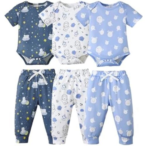 NZRVAWS Newborn Baby Boy Clothes Infant Boy Outfits Romper Pants 6 Pcs Clothing Set 0 3 6 9 12 Months