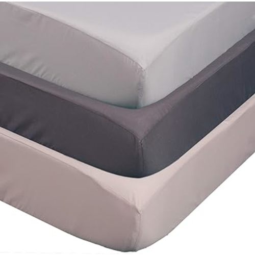 Belsden 3 Pack Soft Waterproof Crib Sheets, Wipeable Machine Washable Crib and Toddler Mattress Pad Cover, Fitted Microfiber Baby Sheets Set, 28’’x 52’’, Light Grey & Dark Grey & Apricot