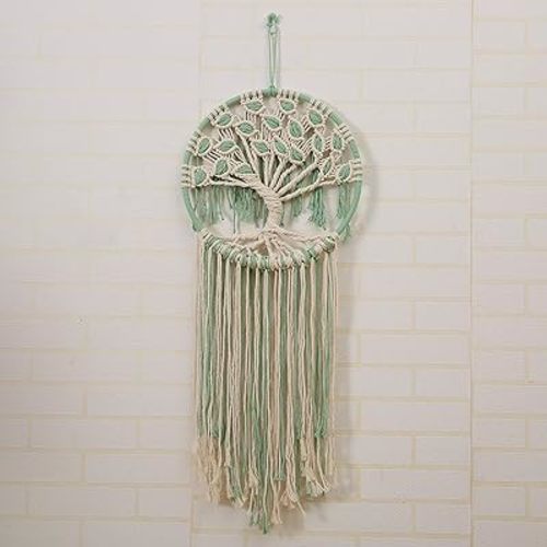 Macrame Wall Hanging Green and White Tree of Life Wall Art Decoration Home Decor Dream Catcher (X-Large)