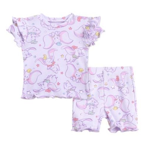 Disney Junior Baby Girls Ribbed Peplum T-Shirt and Bike Shorts Outfit - dumbo/lavender 6-9 months