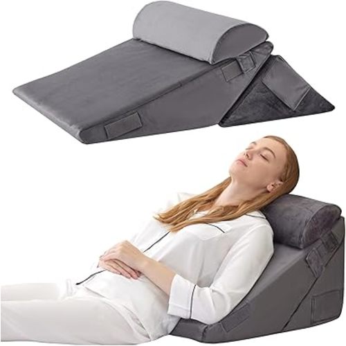 3Pcs Orthopedic Bed Wedge Pillow Set, Foam Wedge Pillow Post Surgery for Back, Leg and Knee Support, Adjustable 9&12 Inch Folding Triangle Pillow for Sleeping, Acid Reflux, Snoring, Velvet