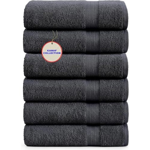100% Cotton Bath Towels, 24x48 Pack of 6 Towels, Quick Dry, Highly Absorbent, Soft Feel Towel, Gym, Spa, Bathroom, Shower, Pool, Luxury Soft Towels (Grey, 24x48-6 Pack)